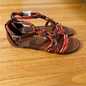 Fergalicious New Strappy Sandal Womens 7 Flat Striped Adjustable Buckle Braided